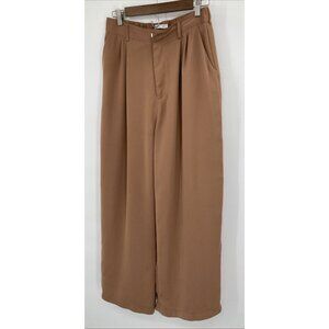 Tronjori Pants Women 10 Camel High Waist Wide Leg Long Palazzo Zip Elastic waist